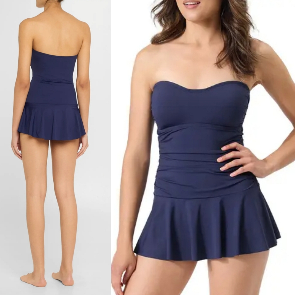 NWT Tommy Bahama Blue Pearl Strapless Halterneck Bandeau Swimsuit Dress Size‎ 6